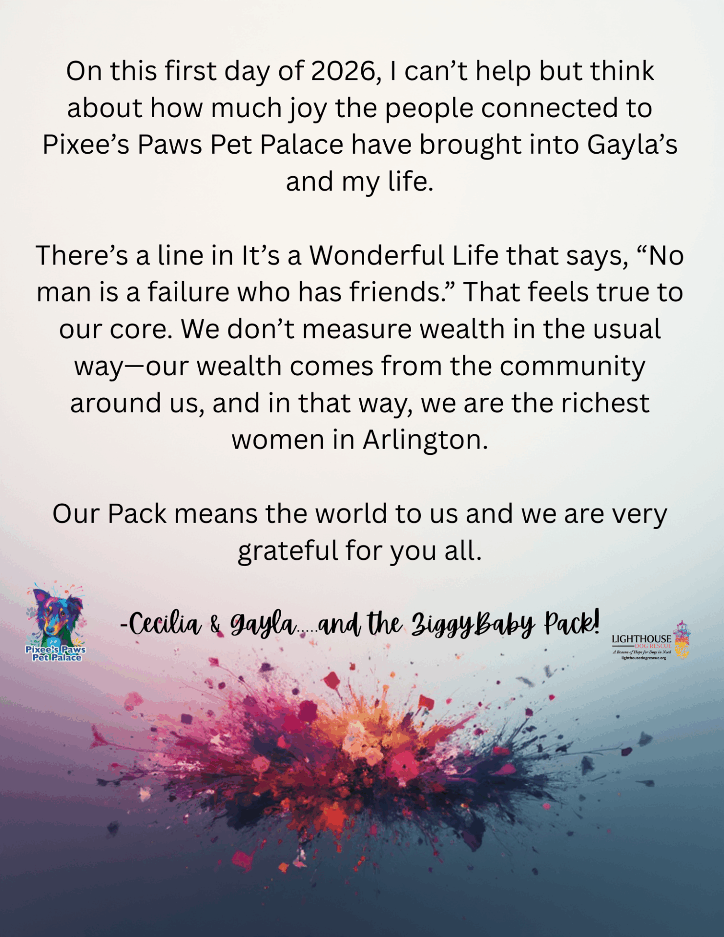 Pixee’s Paws Pet Palace Gratitude Message